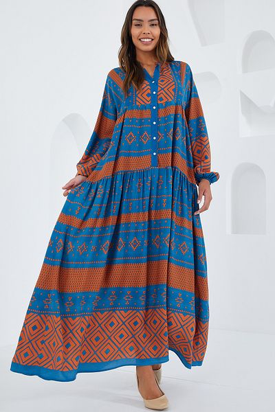 Bigdart Women's Petrol Tile Viscose Hijab Dress 2423