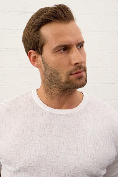 Danger Ανδρικό T-shirt με λαιμόκοψη με λεπτή εφαρμογή και λεπτό πλεκτό λευκό