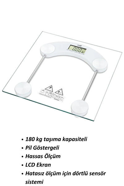 welcomein Dijital LCD Ekran Beyaz Cam Banyo Baskülü Tartı