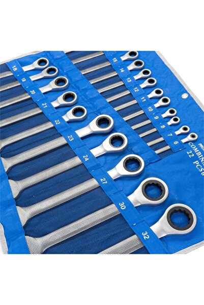 Nexon 6125 6-32 mm Cırcır Kombine Anahtar Takımı 22 Parça (Bez Çanta)