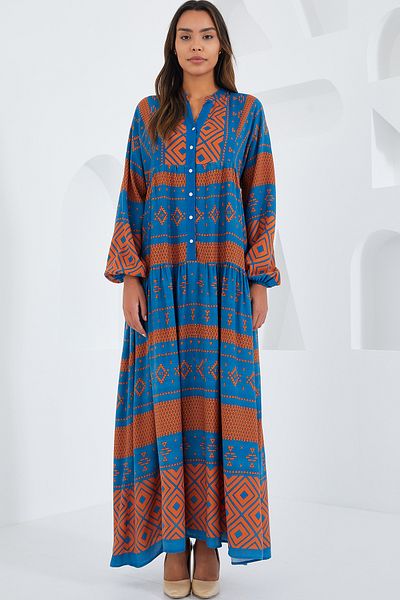 Bigdart Women's Petrol Tile Viscose Hijab Dress 2423