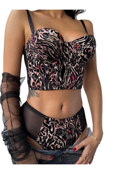 El Major Leopard Patterned Supported Bustier Suit