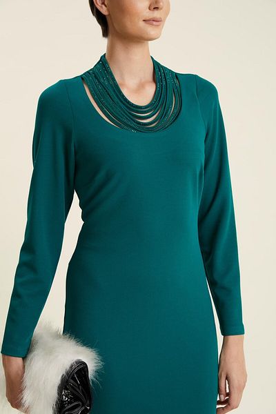 VERDA Dress with Stone Glued Collar