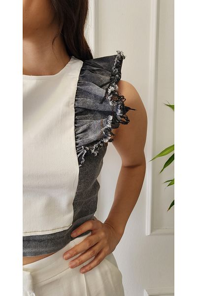 My Boutique Τζιν μπλούζα με φερμουάρ