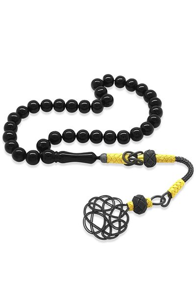 Tesbihane 1000 Sterling Silver Kazaz Tasseled Globe Cut Erzurum Oltu Stone Rosary