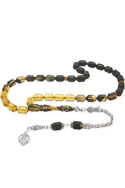 Tesbihane 925 проба срібла, королівський флізелін, капсульний зріз, чорно-білий вогняний бурштин, чотки