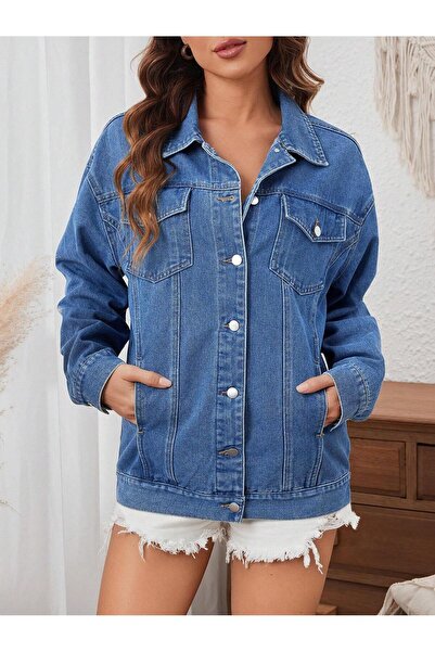 Cuqq Denim Kadın Slim Fit Denim Kot Ceket Mavi