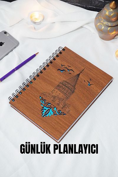 markcat Bloc de planuri pentru turnul Galata cu copertă din lemn - Agenda - Planificator zilnic (LEmn de culoare NUC) A5