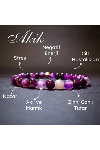 Doğal Tasarım Mor akik 6 mm Bileklik