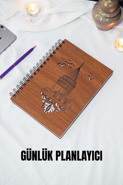 markcat Bloc de planificare pentru turnul Galata cu copertă din lemn - Planificator zilnic (NUT) Planificator fără timp Agenda