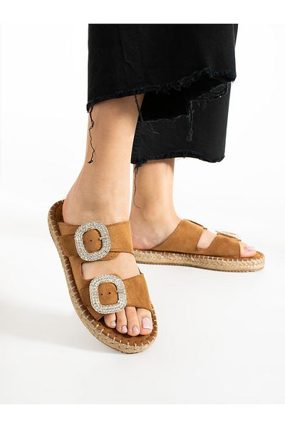 Alemdar Shoes Дамски чехли WİLEY с кафяви камъни