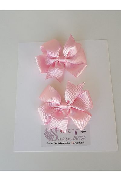 swan butik Σετ αγκράφες με φιόγκο για κορίτσια 2 τεμαχίων ροζ, αγκράφα με κορδέλα φιόγκου
