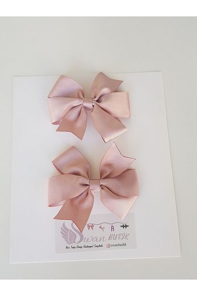 swan butik Κοριτσίστικο σετ αγκράφες μπαντάνα 2 τεμαχίων σε σκόνη ροζ λαβίδα με φιόγκο