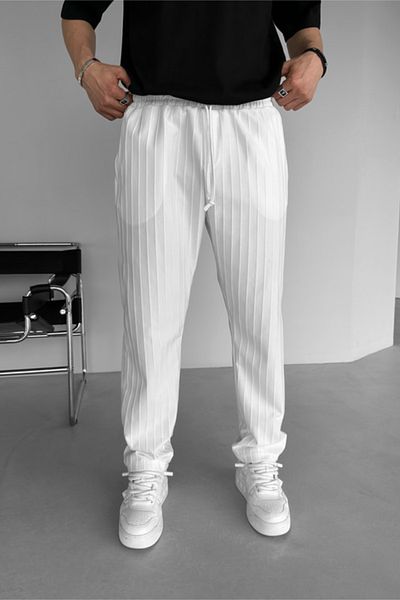MADZEYMODA Ανδρικό ριγέ λευκό Jogger με χαλαρή φόρμα