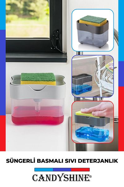 CandyShine Pump Liquid Soap Dispenser Liquid Detergent Dispenser Pump Liquid Soap Dispenser with Sponge Chamber 385ml