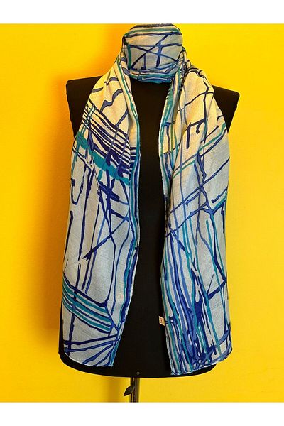 Gönülden Tasarım ΣΧΕΔΙΟ ΣΧΕΔΙΟ UNISEX Φουλάρι 165X50 CM ΜΠΛΕ