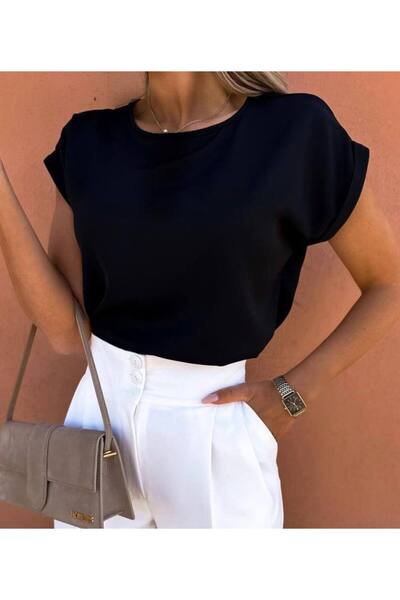 Esinty Bluză de damă Trend Esinty cu gât roșu din țesătură nisipoasă (colorată)