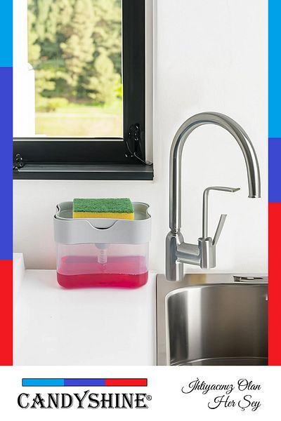 CandyShine Pump Liquid Soap Dispenser Liquid Detergent Dispenser Pump Liquid Soap Dispenser with Sponge Chamber 385ml