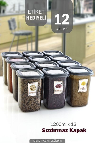 GRİMOR Life 12 Pieces of Pulses Storage Container with Leak-Proof Label 1200 Ml - Deep Freezer and Microwave