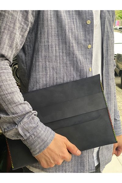 MAT Deri Macbook Air / Pro 13 Inch M1 M2 M3 Compatible Bag Navy Blue Nubuck Genuine Leather Handmade Case