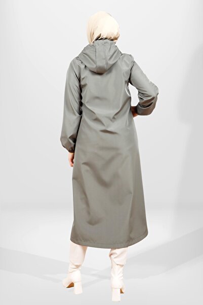 Beyza 3841 Kapüşonlu Tesettür Yeşil Yağmurluk