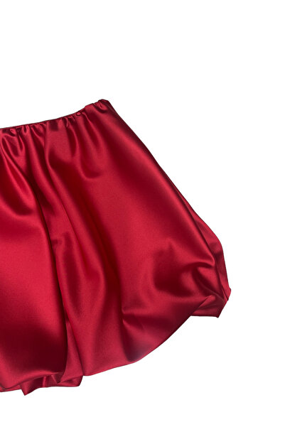 guay Saten kırmızı mini balon etek