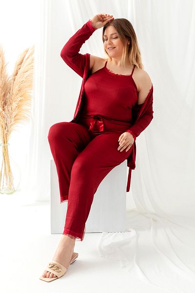 nisaNCa Large Size Pegasus Women's Pajamas Set with Lace Detail with Dressing Gown - Dowry Set