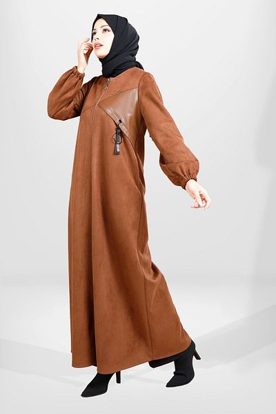 Beyza Scuba Suede Winter Abaya - модел 3803 Tan