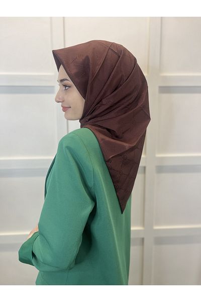 PİRAMİT Jacquard Monogram Scarf, Pyramid Monogram, Patterned Bitter Brown Scarf 01009