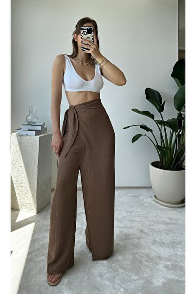 NET OF NOT Pantaloni Keira pentru femei - 100% in brut, șapcă maro