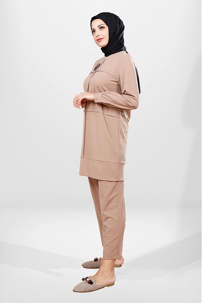 Beyza 4064 Μοντέλο Milk Coffee Color Hijab Σετ κάτω και επάνω