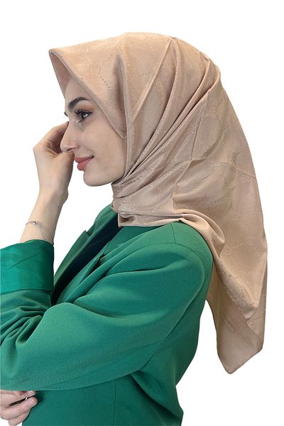 PİRAMİT Jacquard Monogram Scarf, Pyramid Monogram, Patterned Nude Scarf 01009