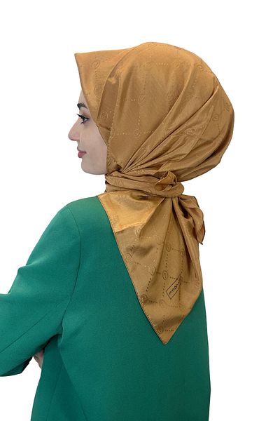 PİRAMİT Pyramid Patterned Jacquard Monogram Mustard Scarf - 01009