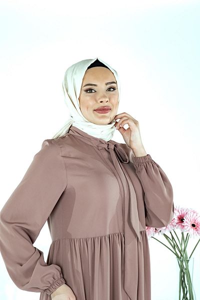 Beyza Gorele Cappuccino Ferace με γιακά με κορδόνια - Τριών στρώσεων με κορδόνια 3692