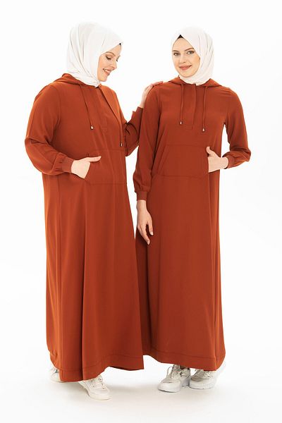Beyza Κανέλα Χρώμα με κουκούλα Sweet Sports Hijab Φόρεμα 5219