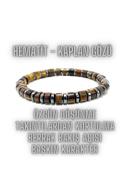 YILDIZ DOĞAL TAŞ SERTİFİKALI Hematit Kaplan Gözü Doğal Taş Özel Kesim Bilekli...