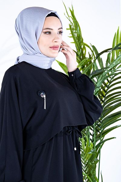 Beyza Μαύρο Φόρεμα Hijab - Lina Aller με Ρόμπα και Συσπειρωμένη Μέση 5452