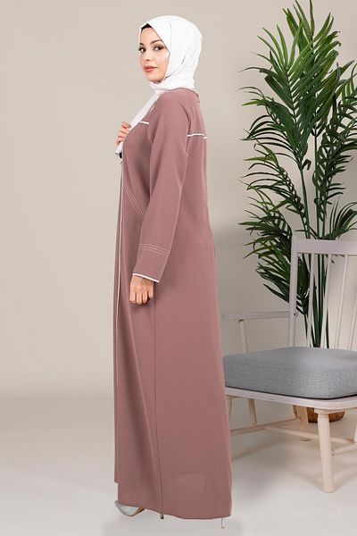 Beyza Αθλητικό ραμμένο Seden Piping Hijab Φόρεμα - Καφέ 5478