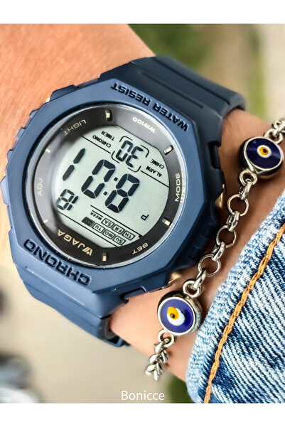 Jaga Unisex Dark Blue Silicone Cord Digital Wristwatch - Waterproof (Suitable for Pool and Sea Use)