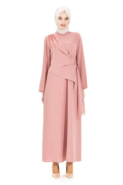Beyza Φόρεμα Hijab Powder - Λεπτομέρεια με πέτρα Sonay Bonding, Μοντέλο 5308