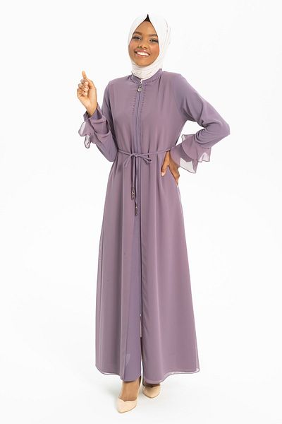 Beyza Lilac Chiffon Ferace - Sarraf Stone Λεπτομέρεια, Μοντέλο 3539