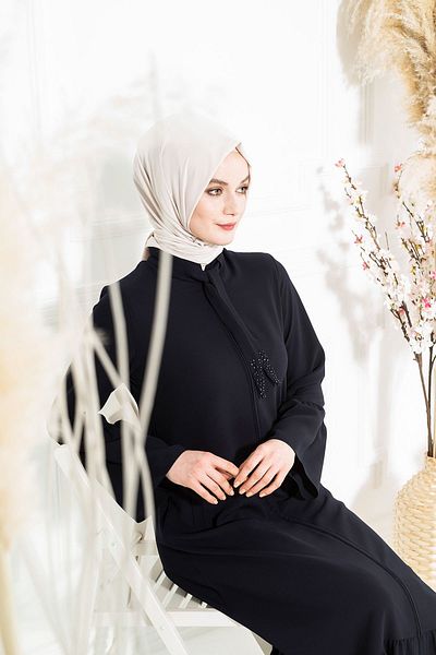 Beyza Μπλε Σκούρο Πέτρινος Κεντητός Φεράτζε - Κολάρο Ορυκτού, Δέσιμο 3457