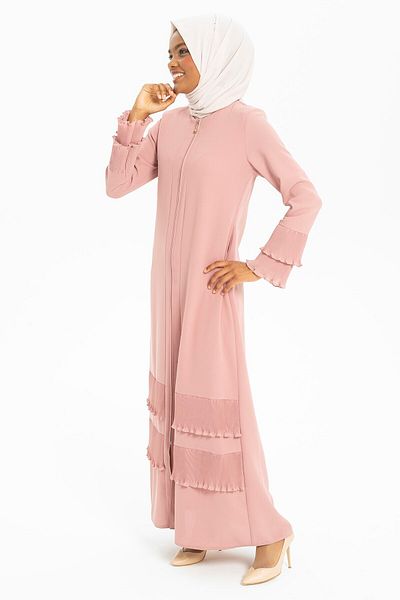 Beyza Πούδρα Color Lily Chiffon Pleated Ferace - Λεπτομέρεια με φερμουάρ 3460