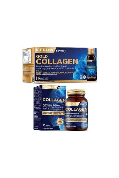 Nutraxin Gold Beauty Collagen - 10x50 ML Shot and 30 Tablet Combo Pack