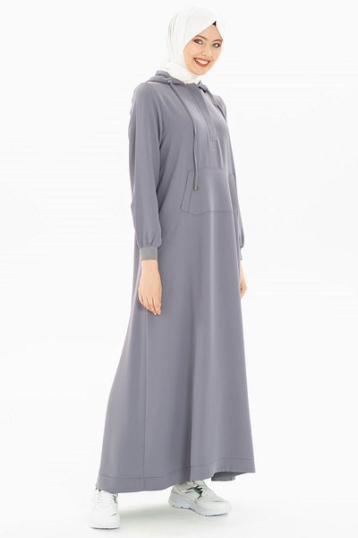 Beyza Γκρι κουκούλα Sweet Sports Hijab φόρεμα 5219