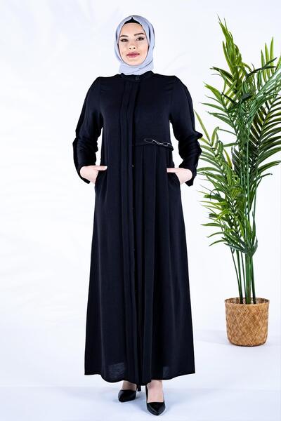 Beyza Black Ferace 3699 - with Emet Pli and Accessories