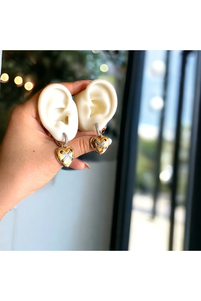 neslyaccessories Vip Seri Marka Model Zirkon Taşlı Çift Renk Düğme Küpe