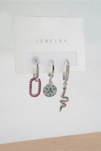 By Zeyna Aksesuar Women's Vip Series Zircon Stone 3-Piece Earrings