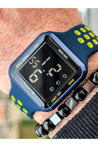Jaga Brand Suitable for Pool and Sea Use, Silicone Strap Dark Blue Digital Sports Wristwatch