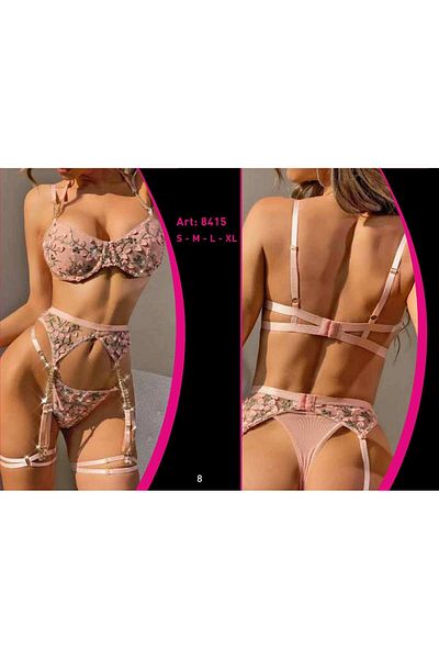 YILDIZ KARDEŞLER UNDERWEAR For Dreams Women's Floral Patterned Fancy Garter Suit - 8415